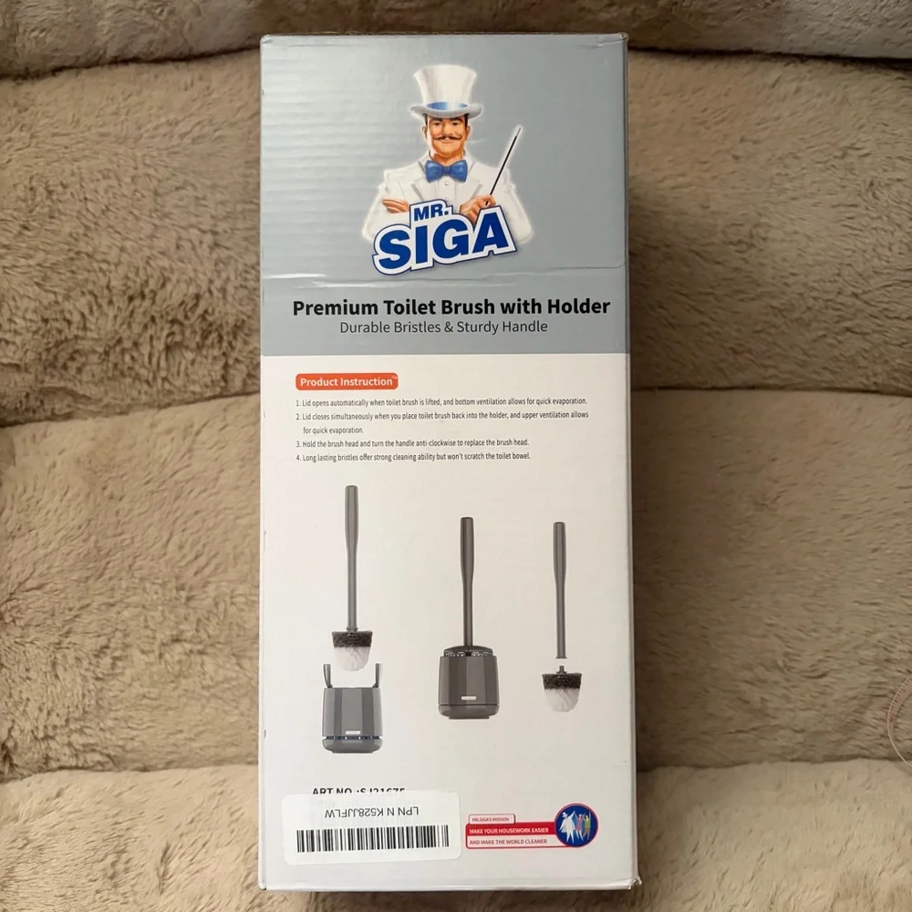 NIB Mr. Siga Premium Toilet Brush & Holder Gray | Auto Open/Close | Ventilated